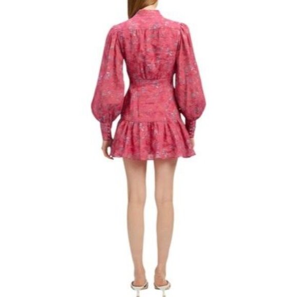 Bardot NWT Nessa Long Poet Sleeve Mini Dress in Pink Bloom size 12 - Picture 2 of 10